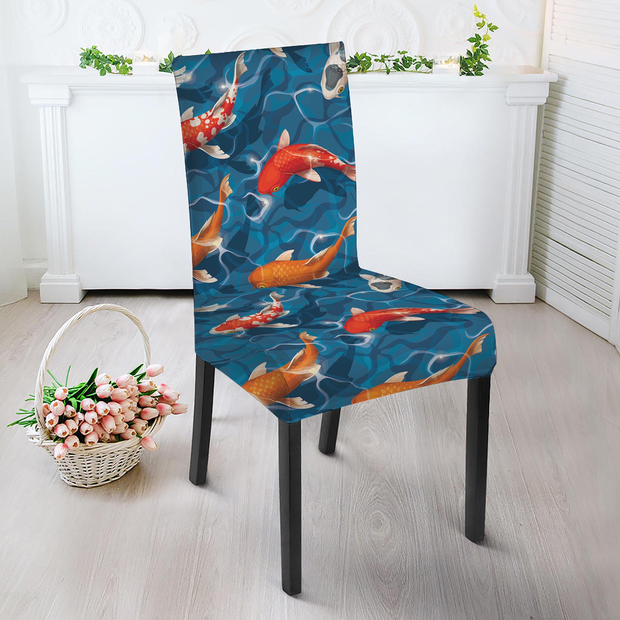 Koi Fish Pattern Print Dining Chair Slipcover