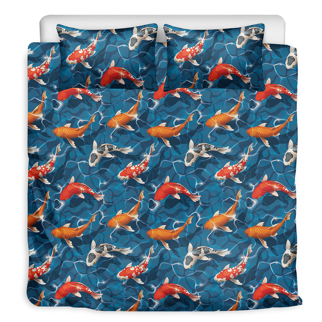 Koi Fish Pattern Print Duvet Cover Bedding Set