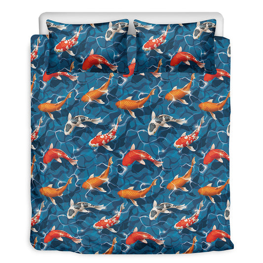 Koi Fish Pattern Print Duvet Cover Bedding Set