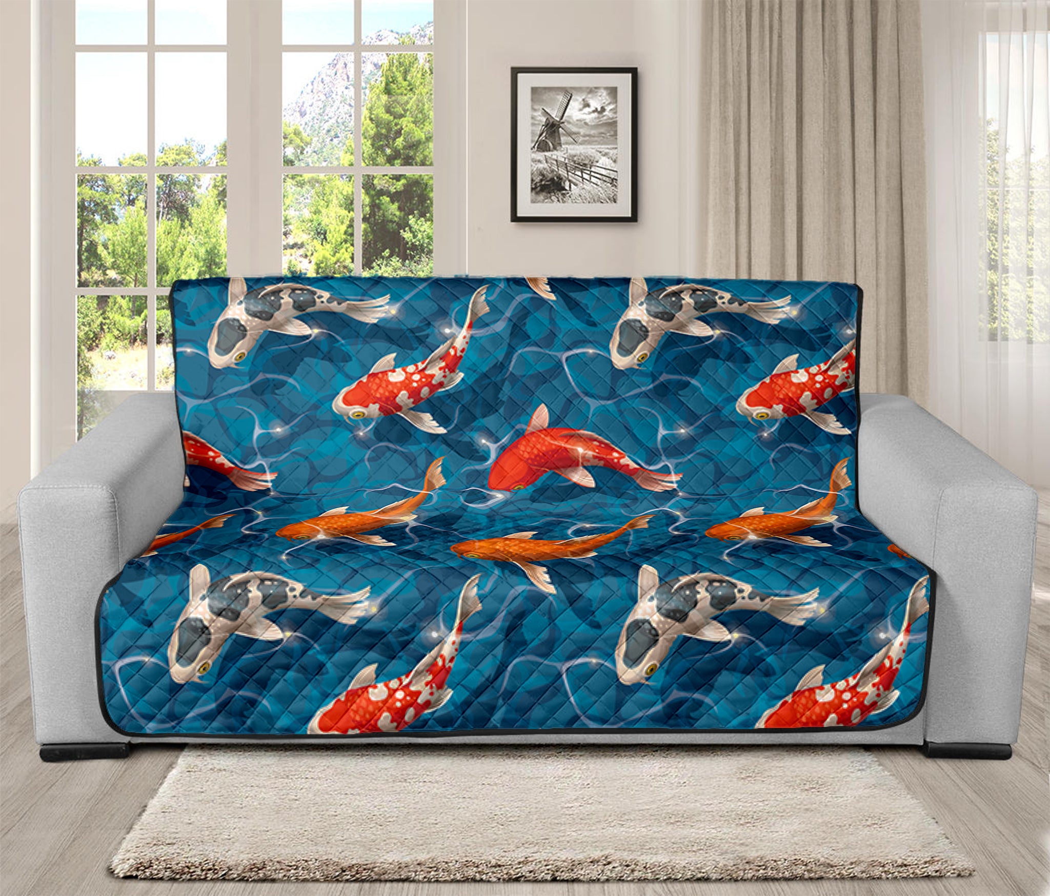 Koi Fish Pattern Print Futon Protector