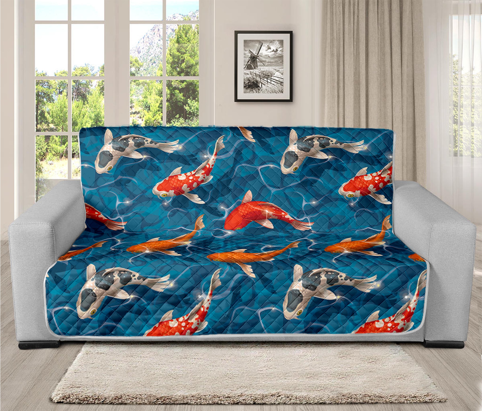 Koi Fish Pattern Print Futon Protector