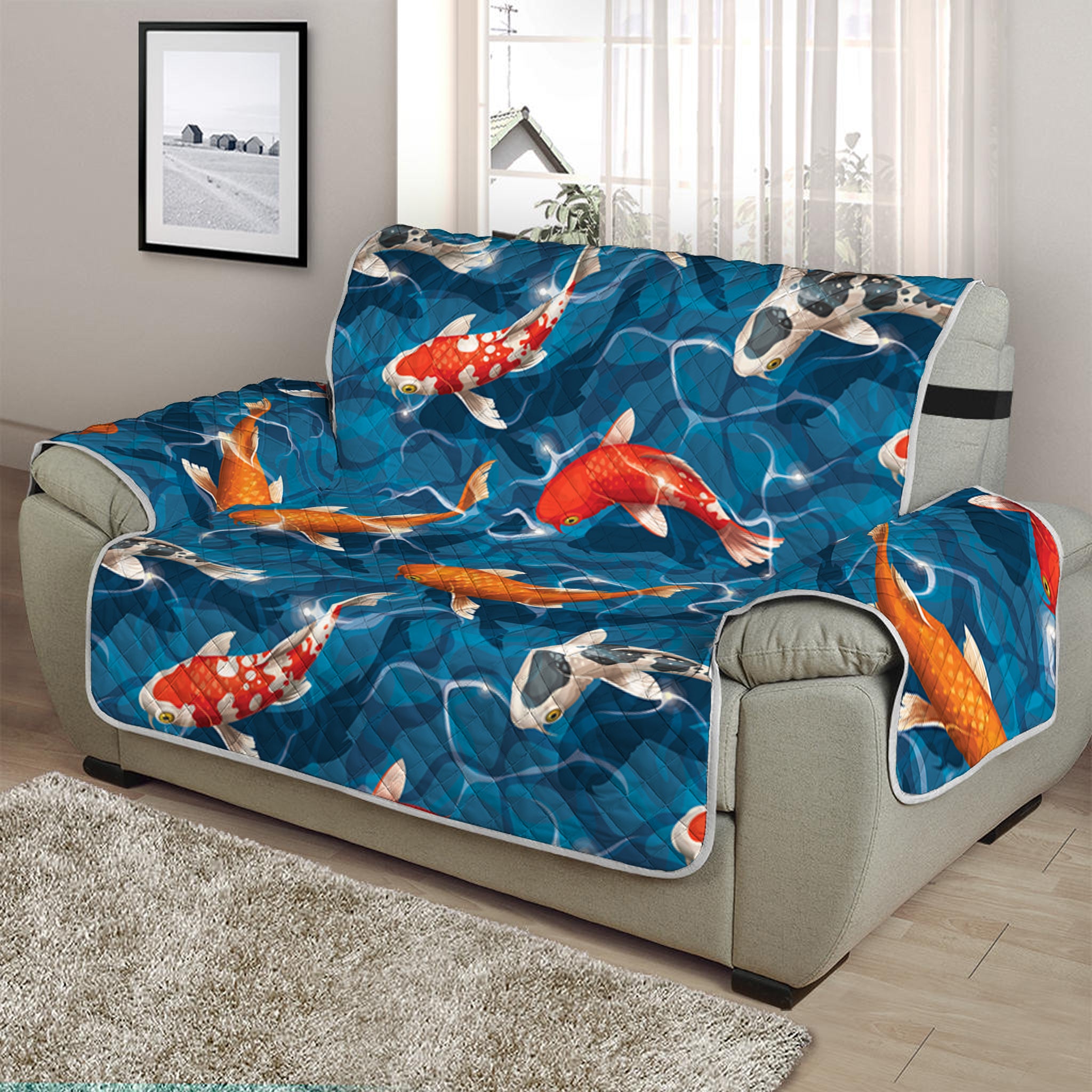 Koi Fish Pattern Print Half Sofa Protector