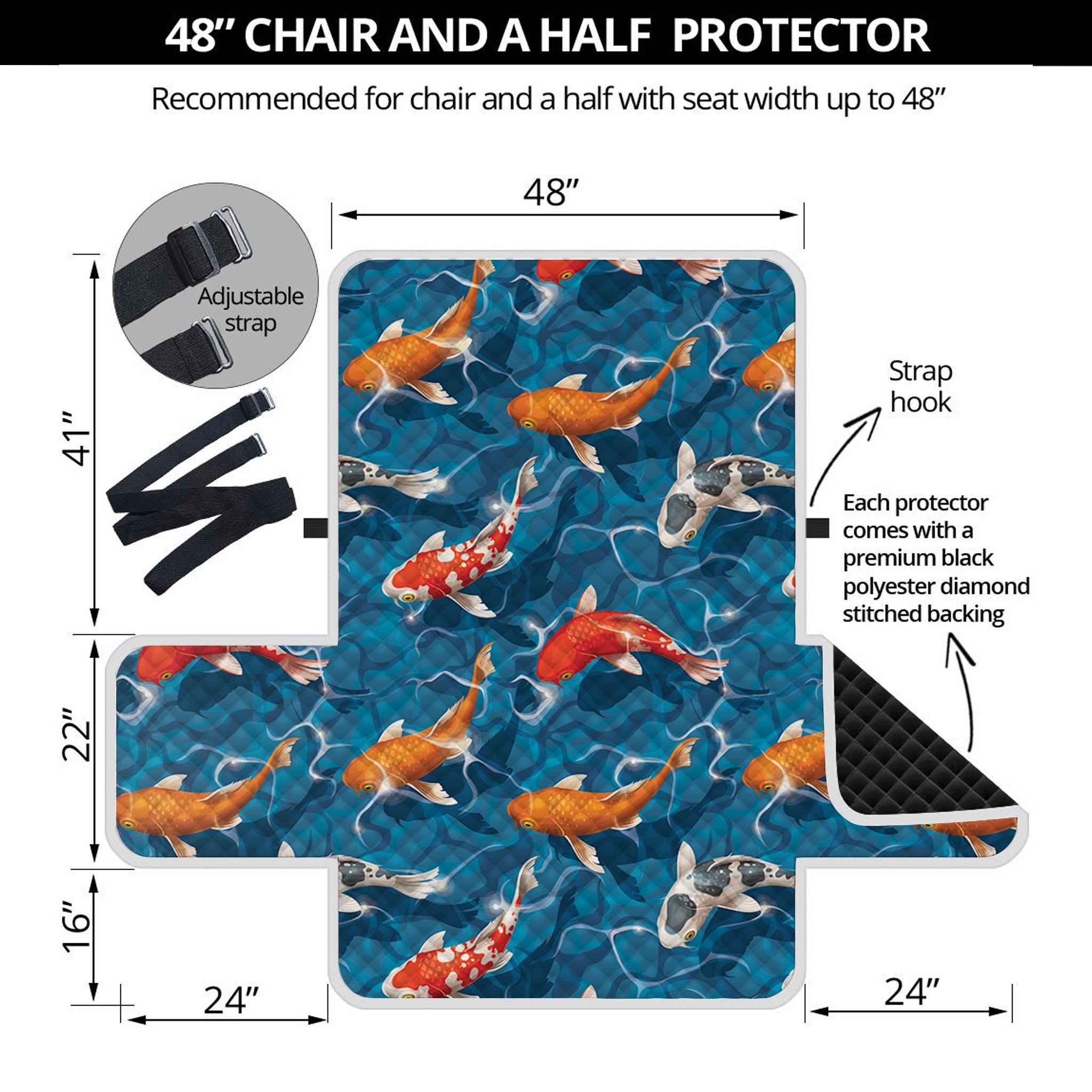 Koi Fish Pattern Print Half Sofa Protector