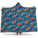Koi Fish Pattern Print Hooded Blanket