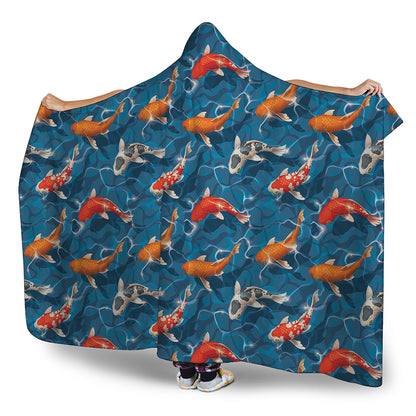Koi Fish Pattern Print Hooded Blanket