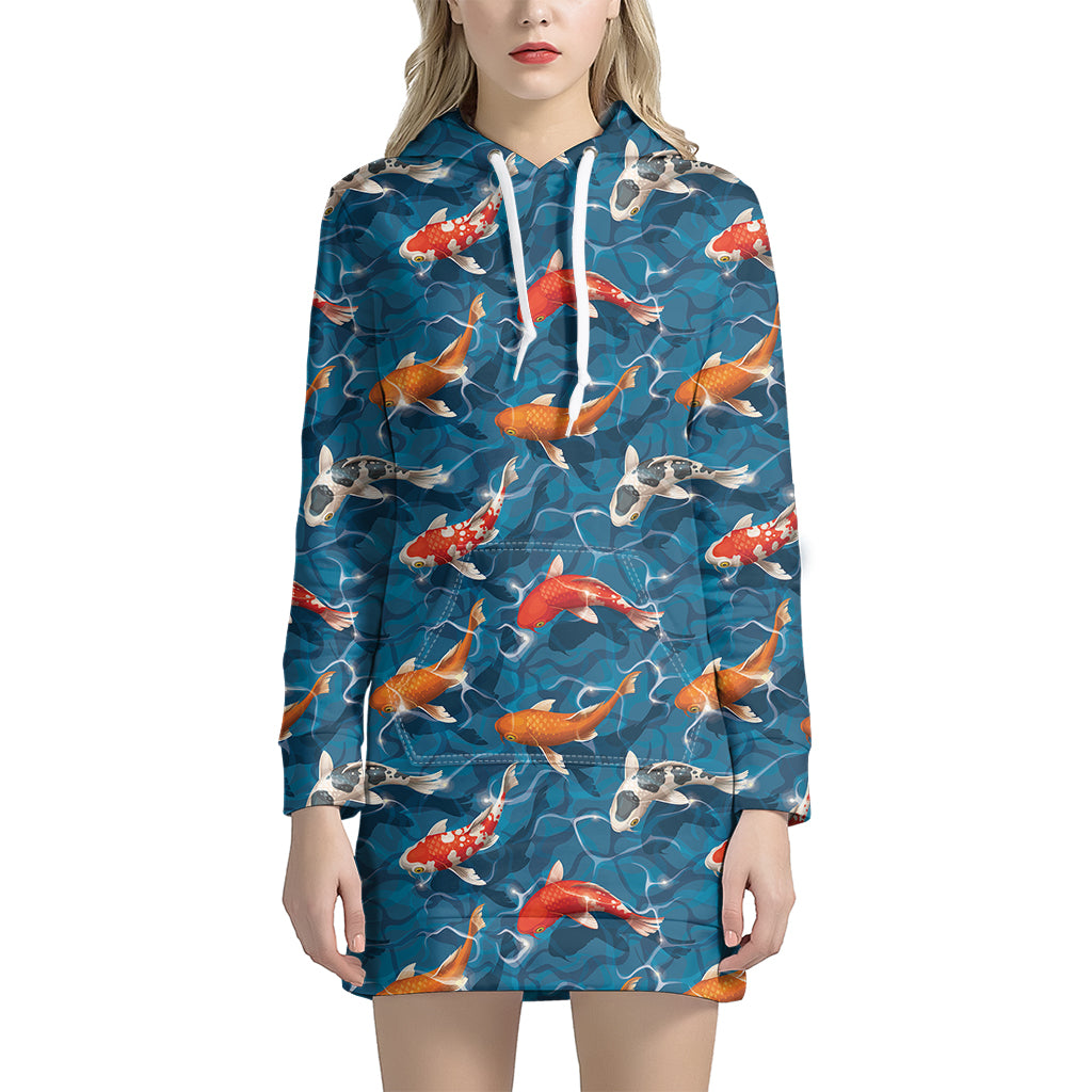 Koi Fish Pattern Print Hoodie Dress