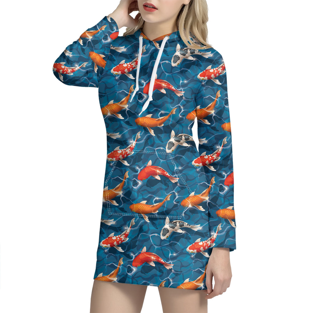 Koi Fish Pattern Print Hoodie Dress