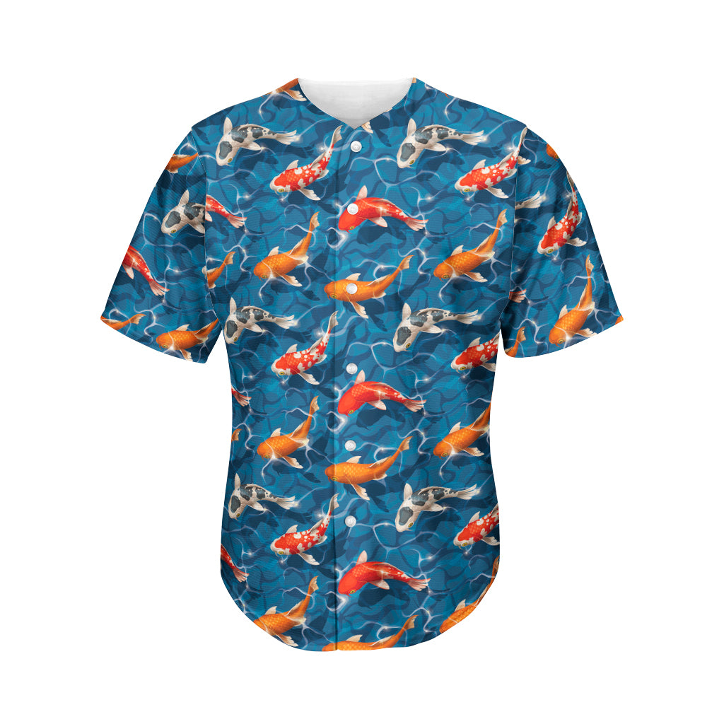 Koi Fish Pattern Print Men's Baseball Jersey