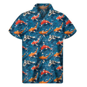 Koi Fish Pattern Print Men's Short Sleeve Shirt