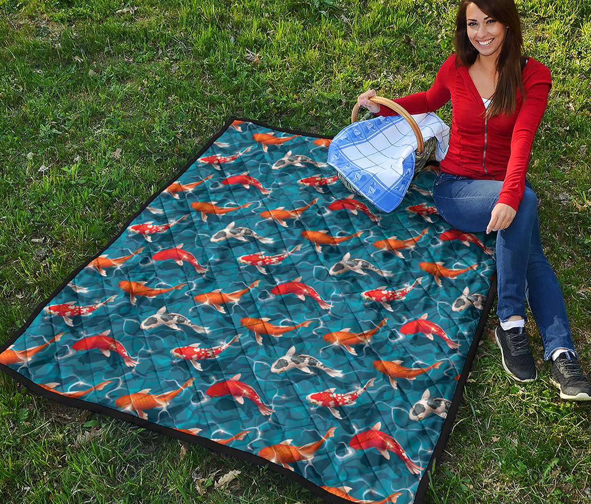 Koi Fish Pattern Print Quilt