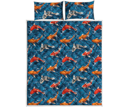 Koi Fish Pattern Print Quilt Bed Set