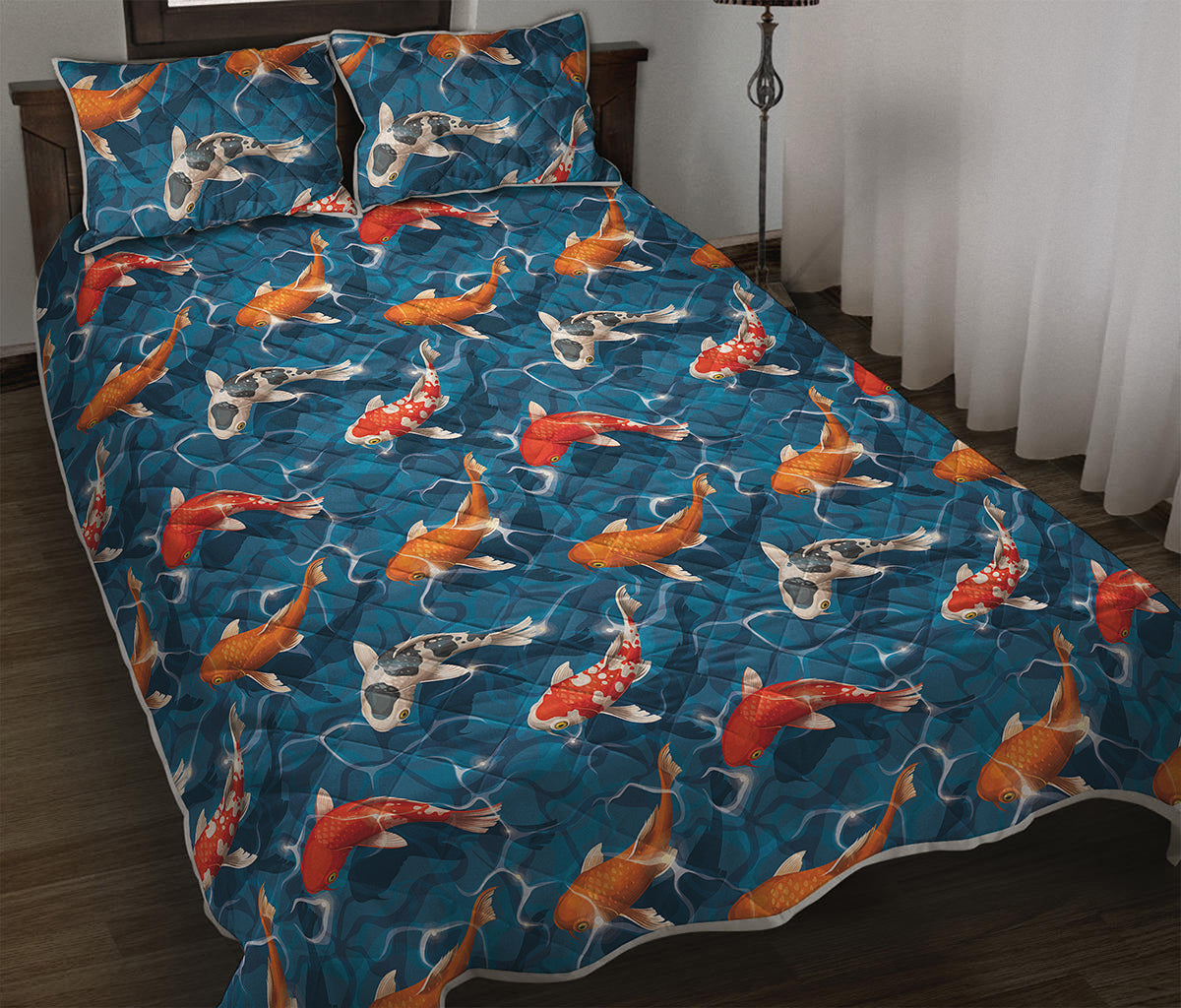 Koi Fish Pattern Print Quilt Bed Set