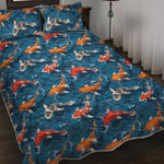 Koi Fish Pattern Print Quilt Bed Set
