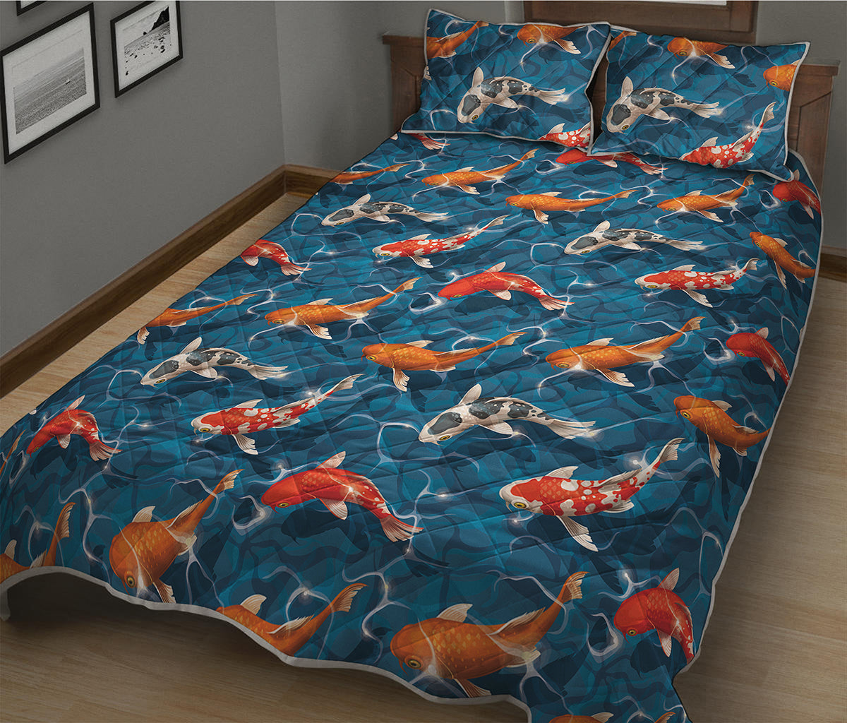 Koi Fish Pattern Print Quilt Bed Set