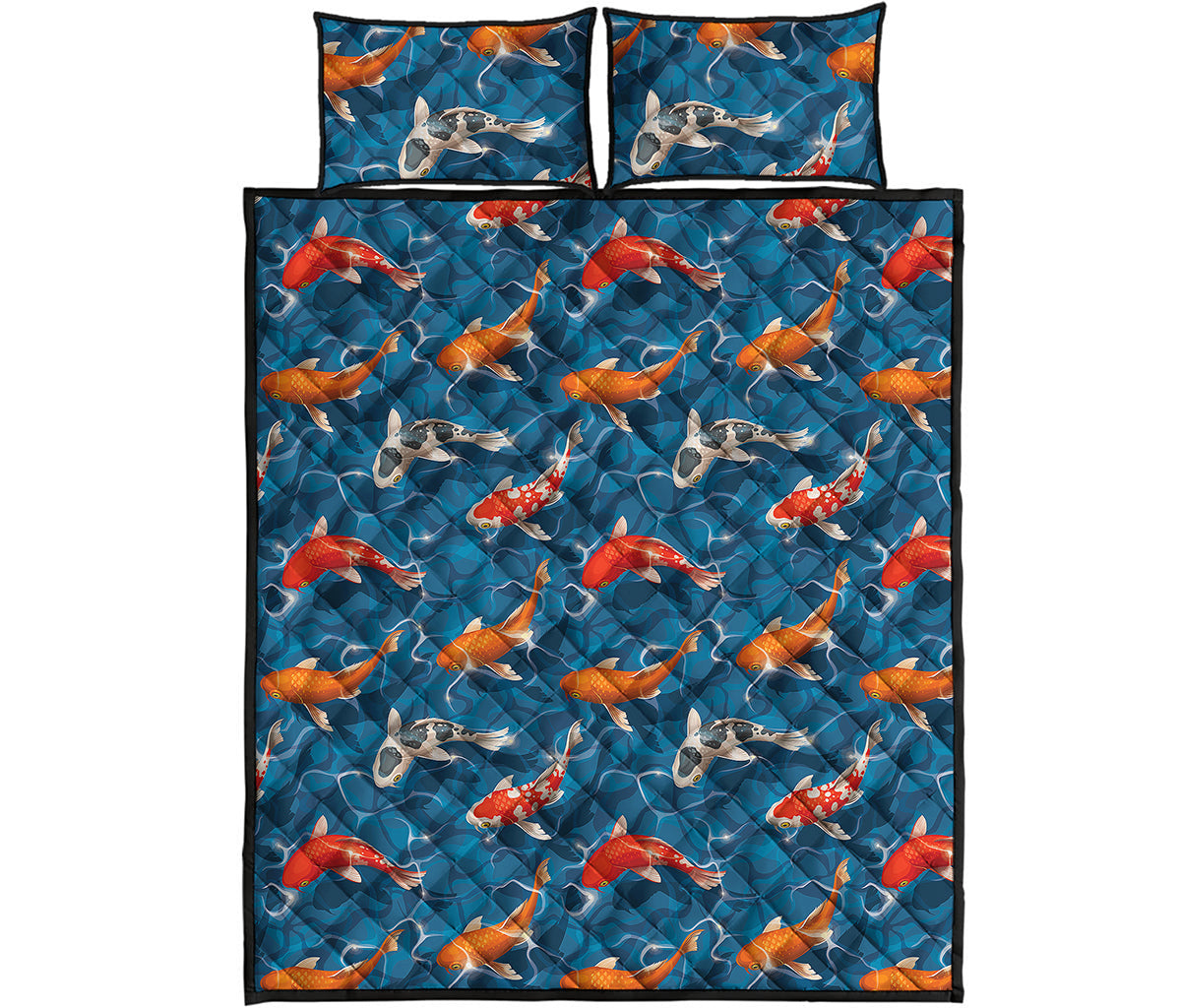 Koi Fish Pattern Print Quilt Bed Set
