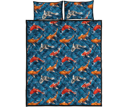 Koi Fish Pattern Print Quilt Bed Set