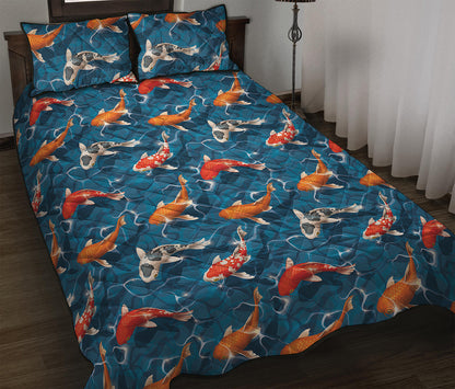 Koi Fish Pattern Print Quilt Bed Set