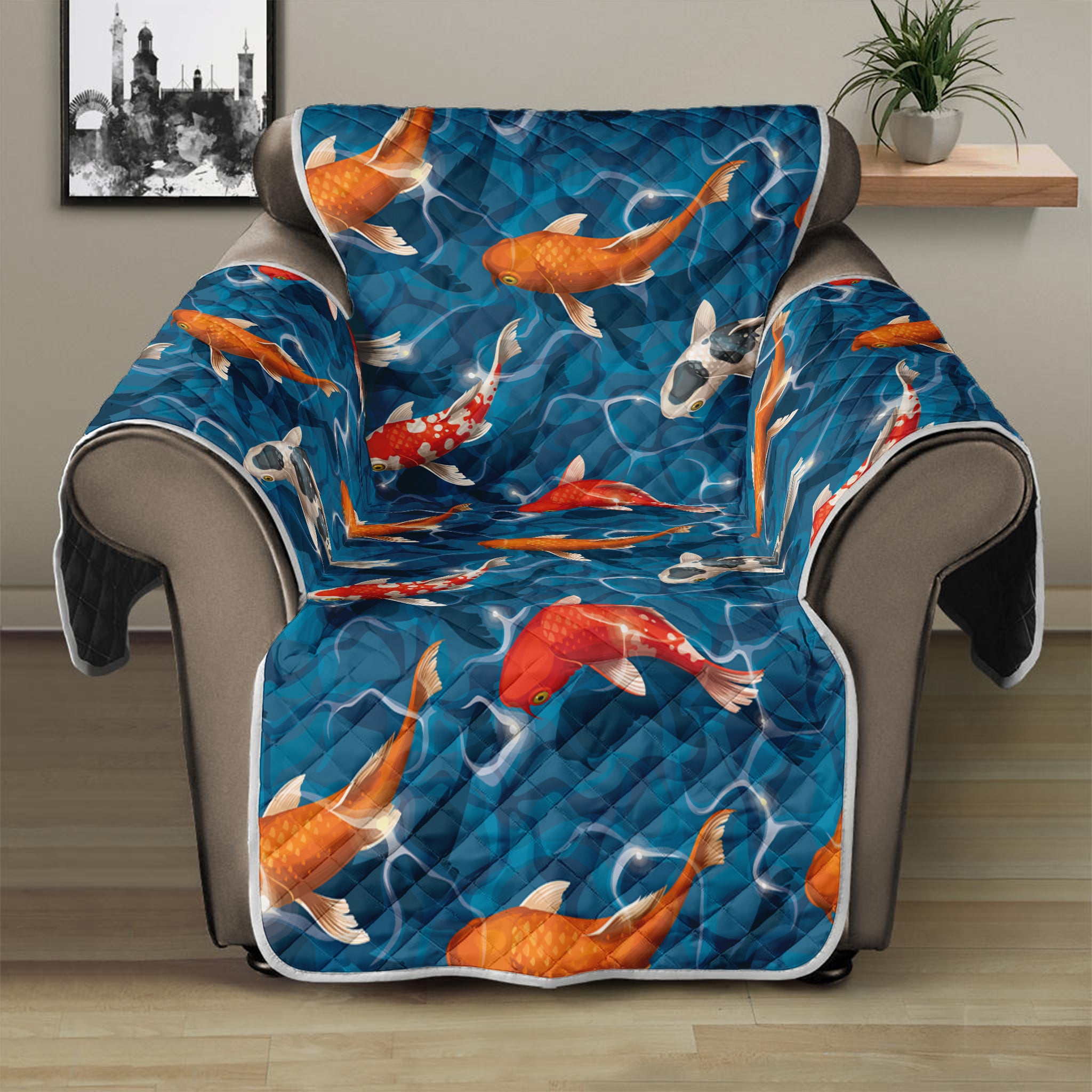 Koi Fish Pattern Print Recliner Protector