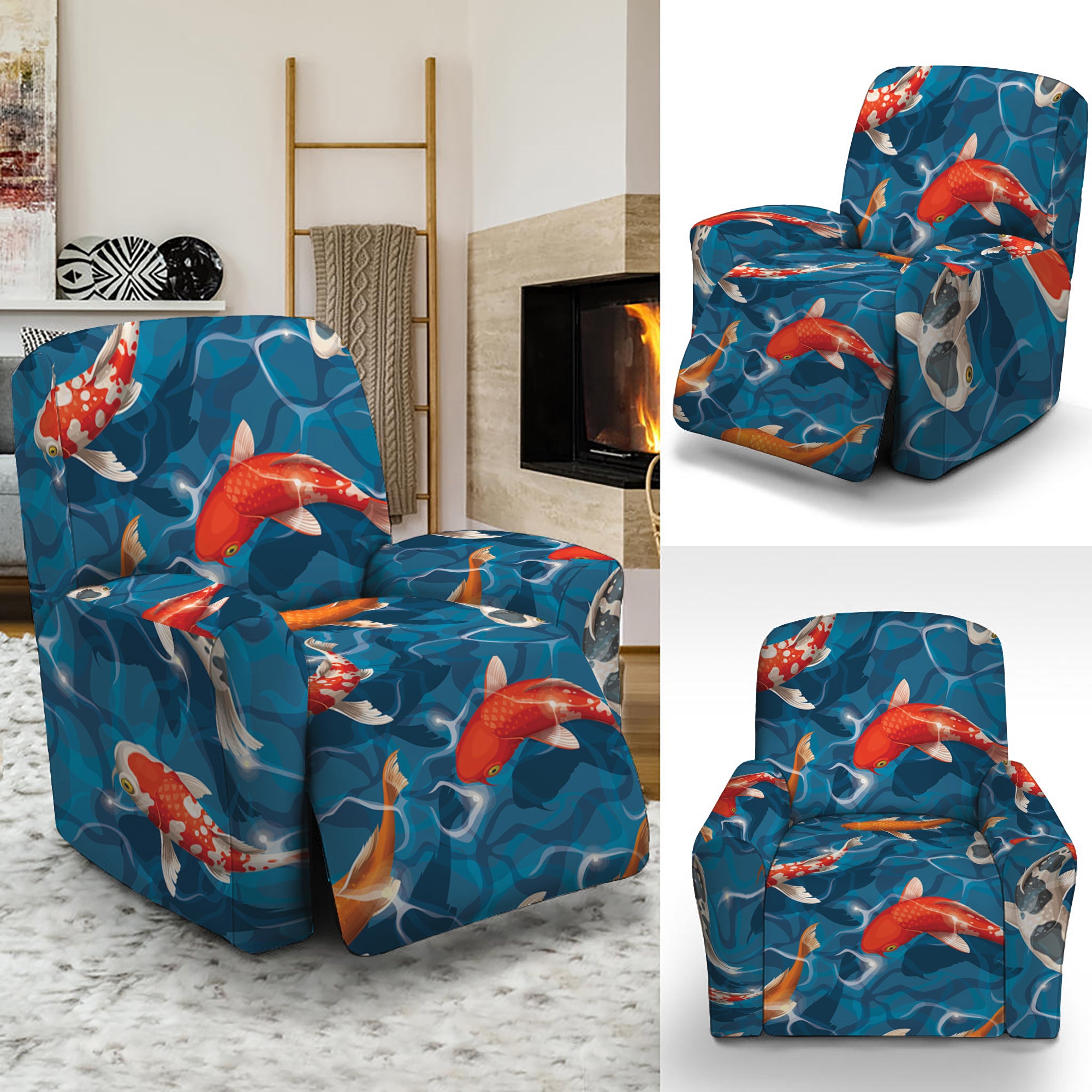 Koi Fish Pattern Print Recliner Slipcover