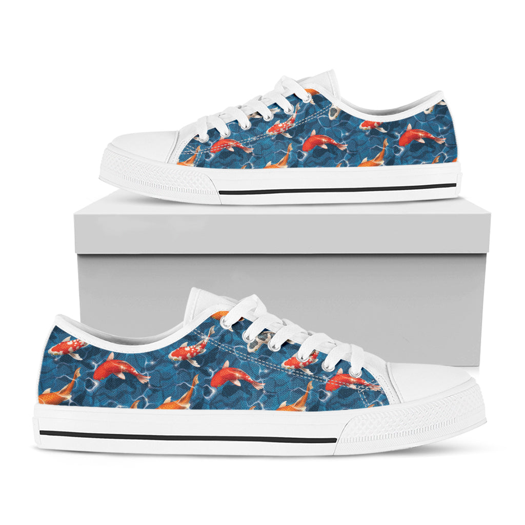 Koi Fish Pattern Print White Low Top Shoes