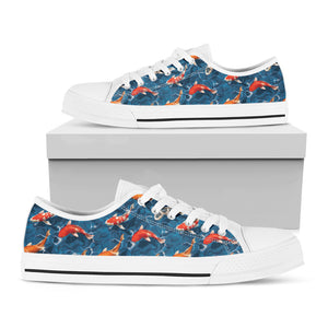 Koi Fish Pattern Print White Low Top Shoes