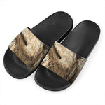 Labrador Retriever And Puppy Print Black Slide Sandals