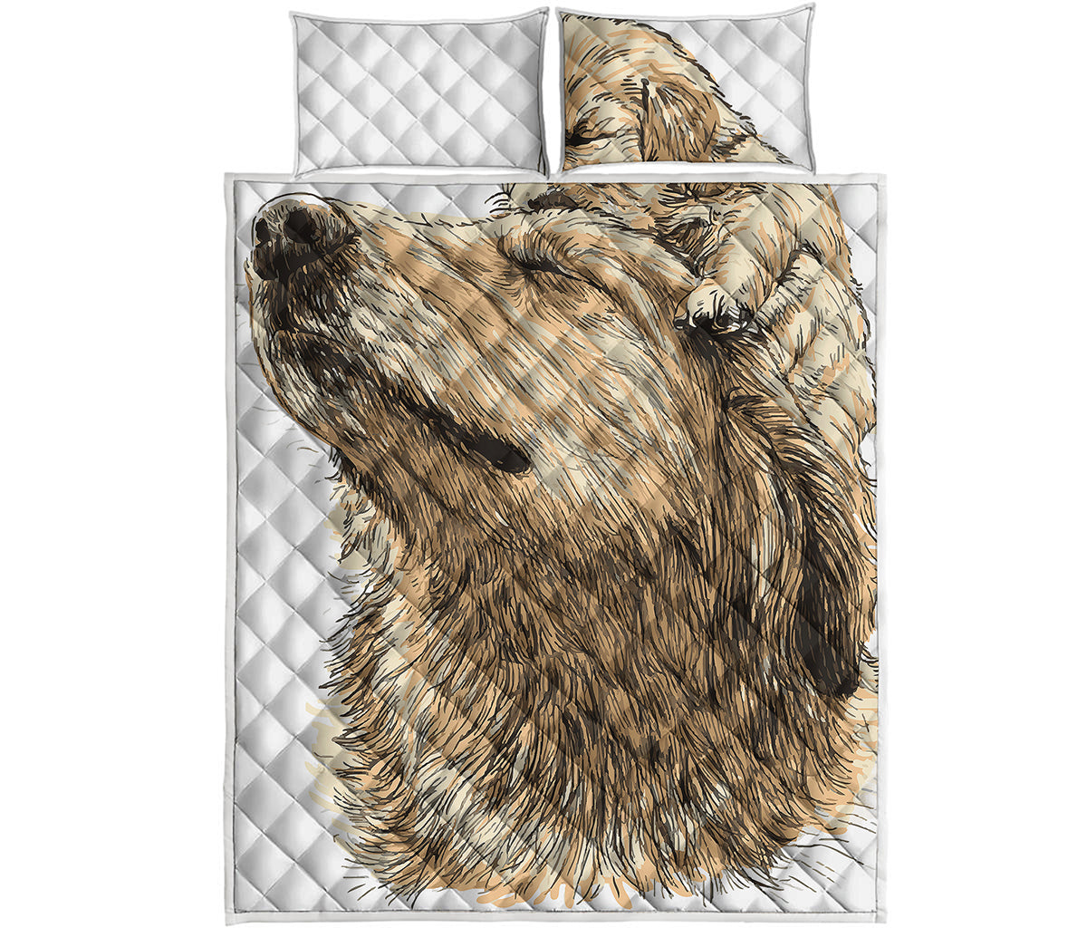 Labrador Retriever And Puppy Print Quilt Bed Set