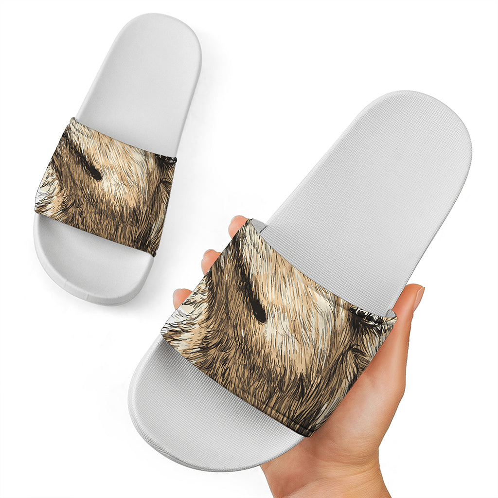 Labrador Retriever And Puppy Print White Slide Sandals