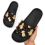 Labrador Retriever Puppy Pattern Print Black Slide Sandals