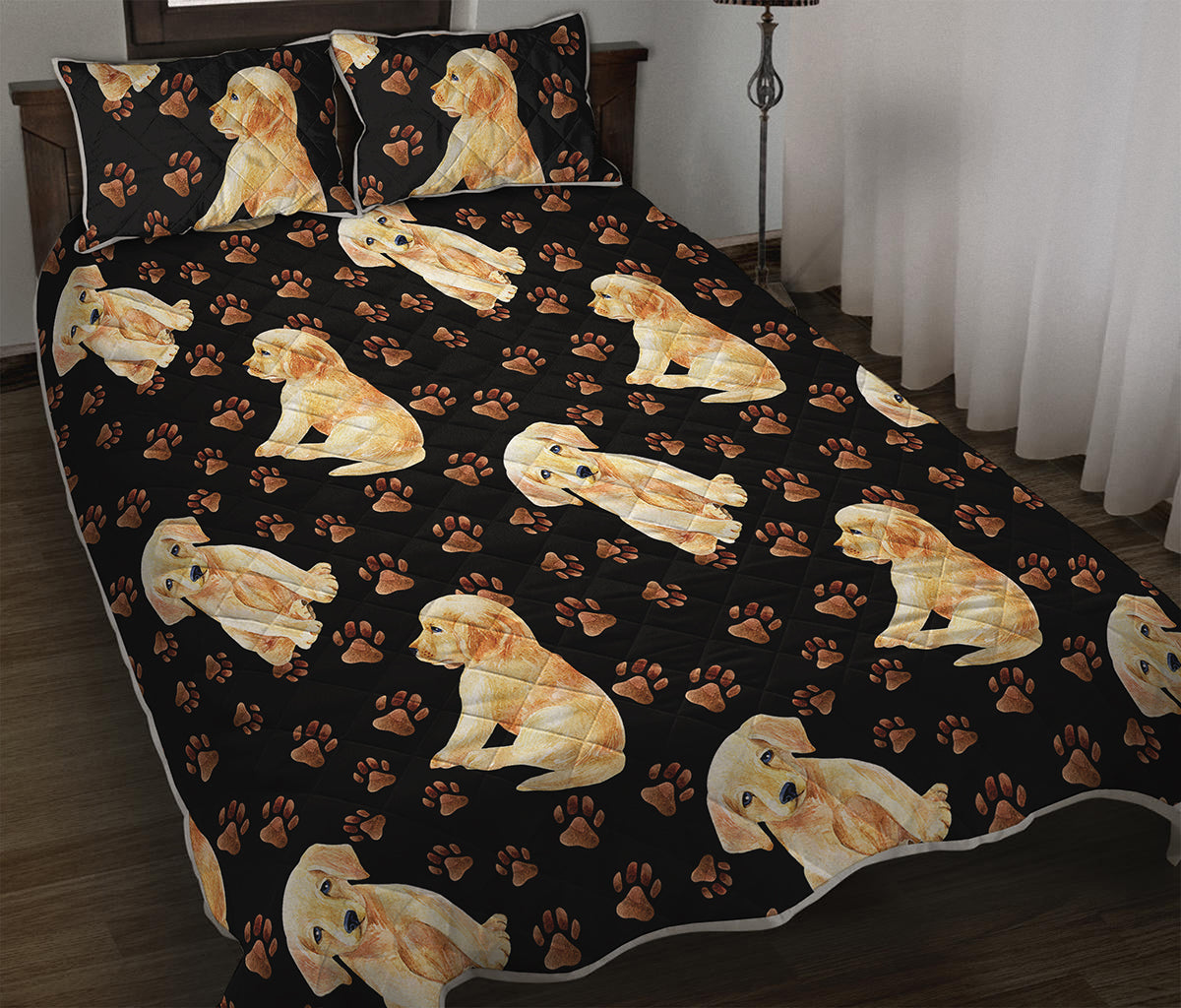 Labrador Retriever Puppy Pattern Print Quilt Bed Set