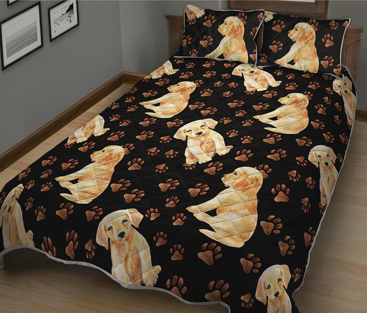 Labrador Retriever Puppy Pattern Print Quilt Bed Set
