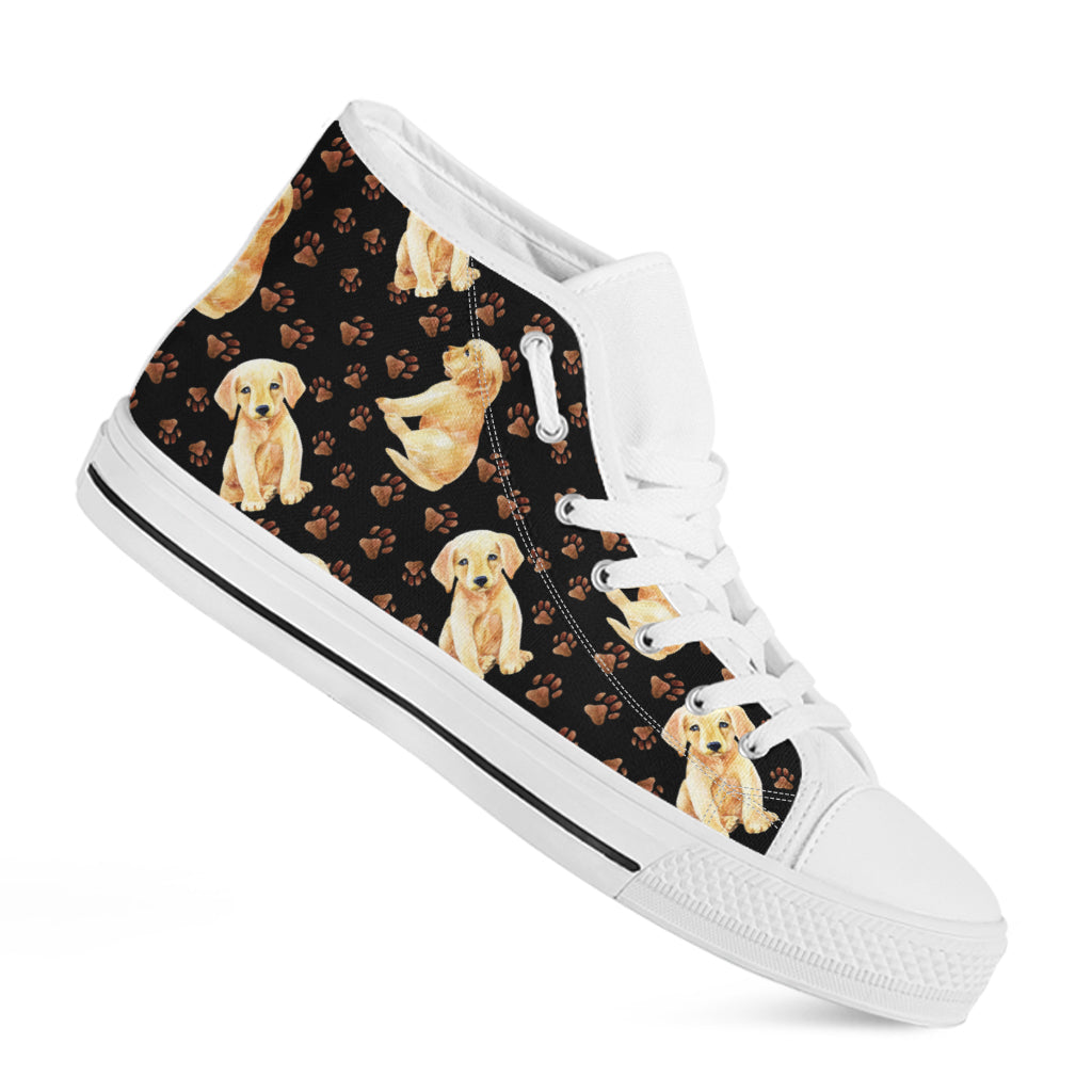 Labrador Retriever Puppy Pattern Print White High Top Shoes