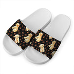 Labrador Retriever Puppy Pattern Print White Slide Sandals