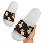 Labrador Retriever Puppy Pattern Print White Slide Sandals