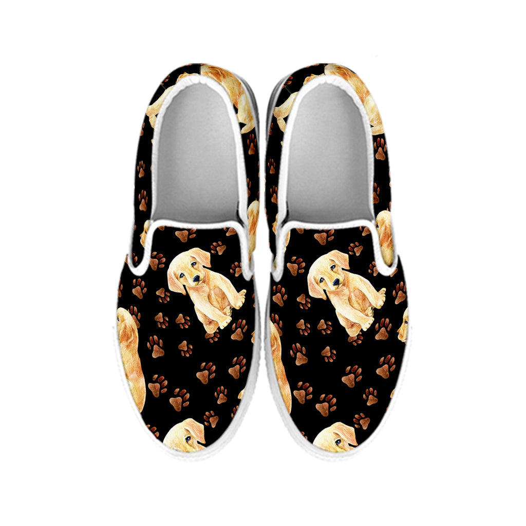 Labrador Retriever Puppy Pattern Print White Slip On Shoes