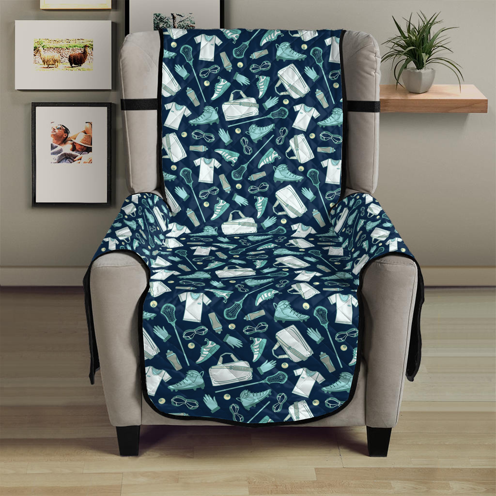 Lacrosse Equipment Pattern Print Armchair Protector