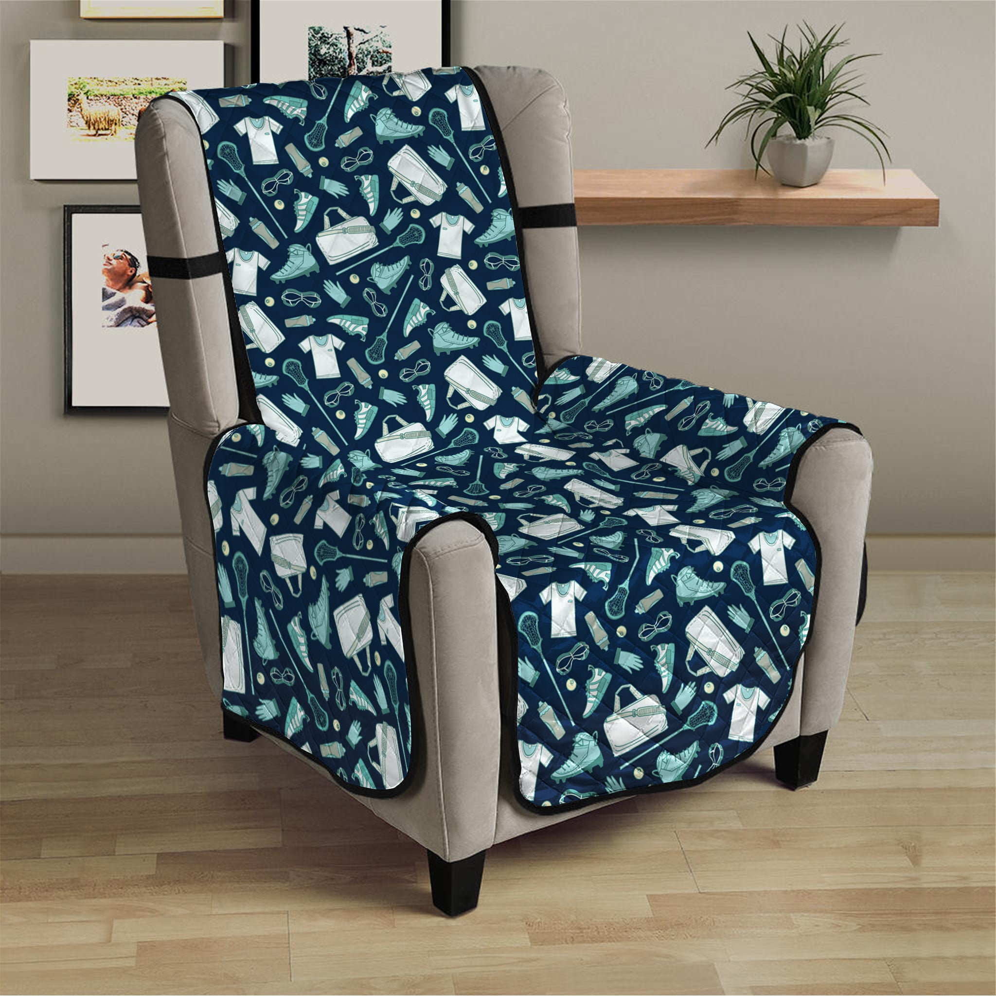 Lacrosse Equipment Pattern Print Armchair Protector