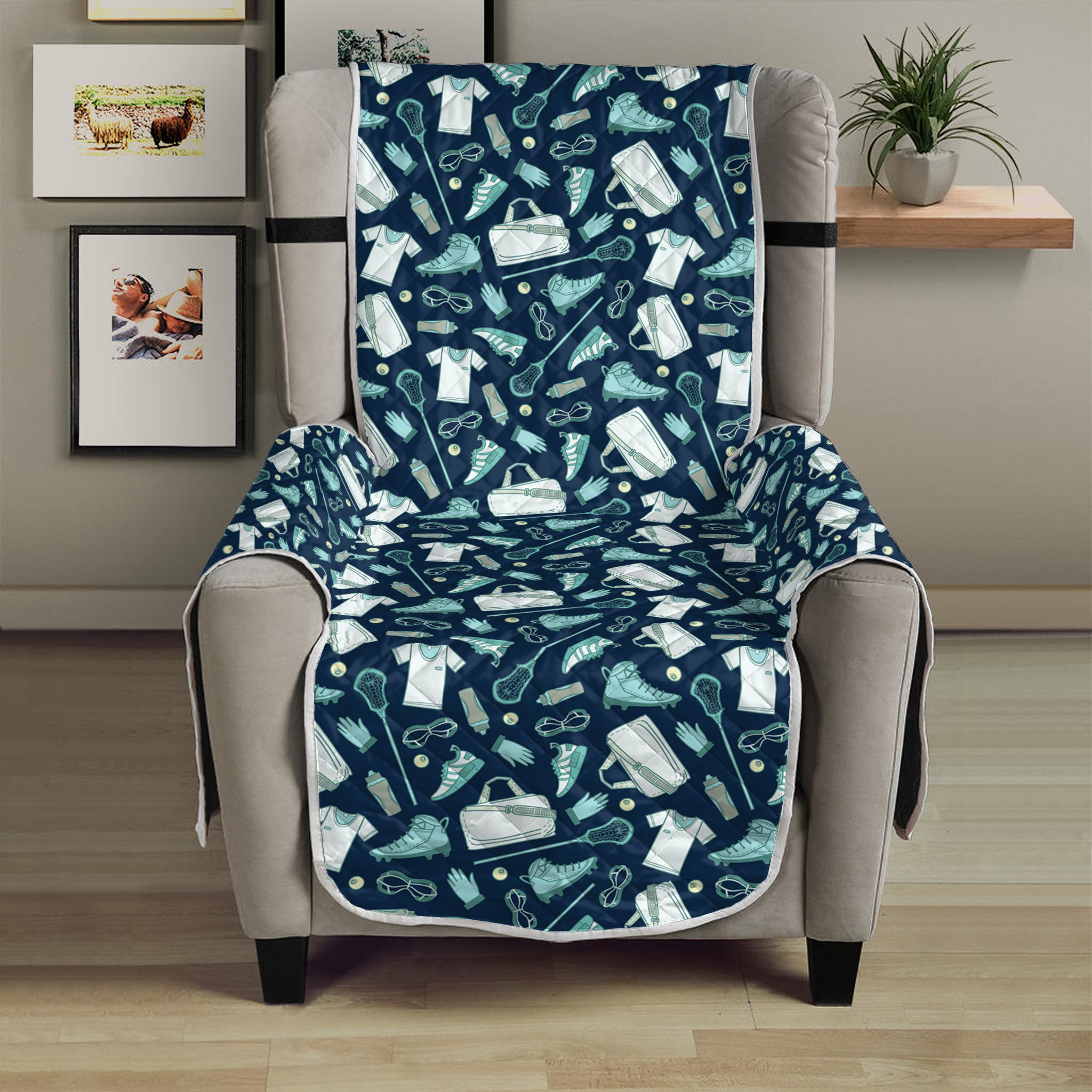 Lacrosse Equipment Pattern Print Armchair Protector