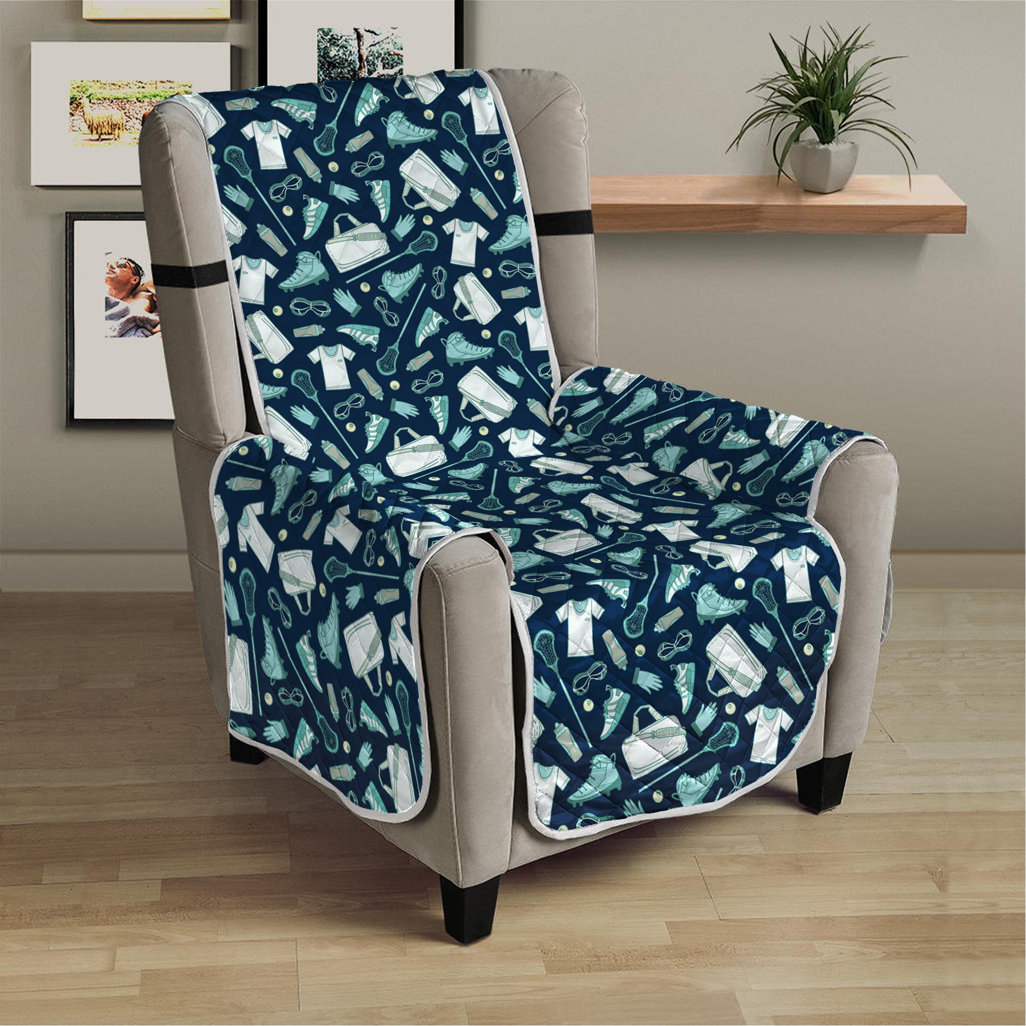 Lacrosse Equipment Pattern Print Armchair Protector