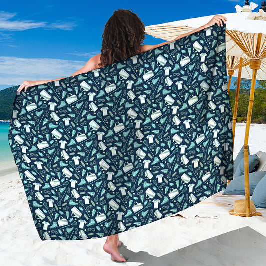 Lacrosse Equipment Pattern Print Beach Sarong Wrap