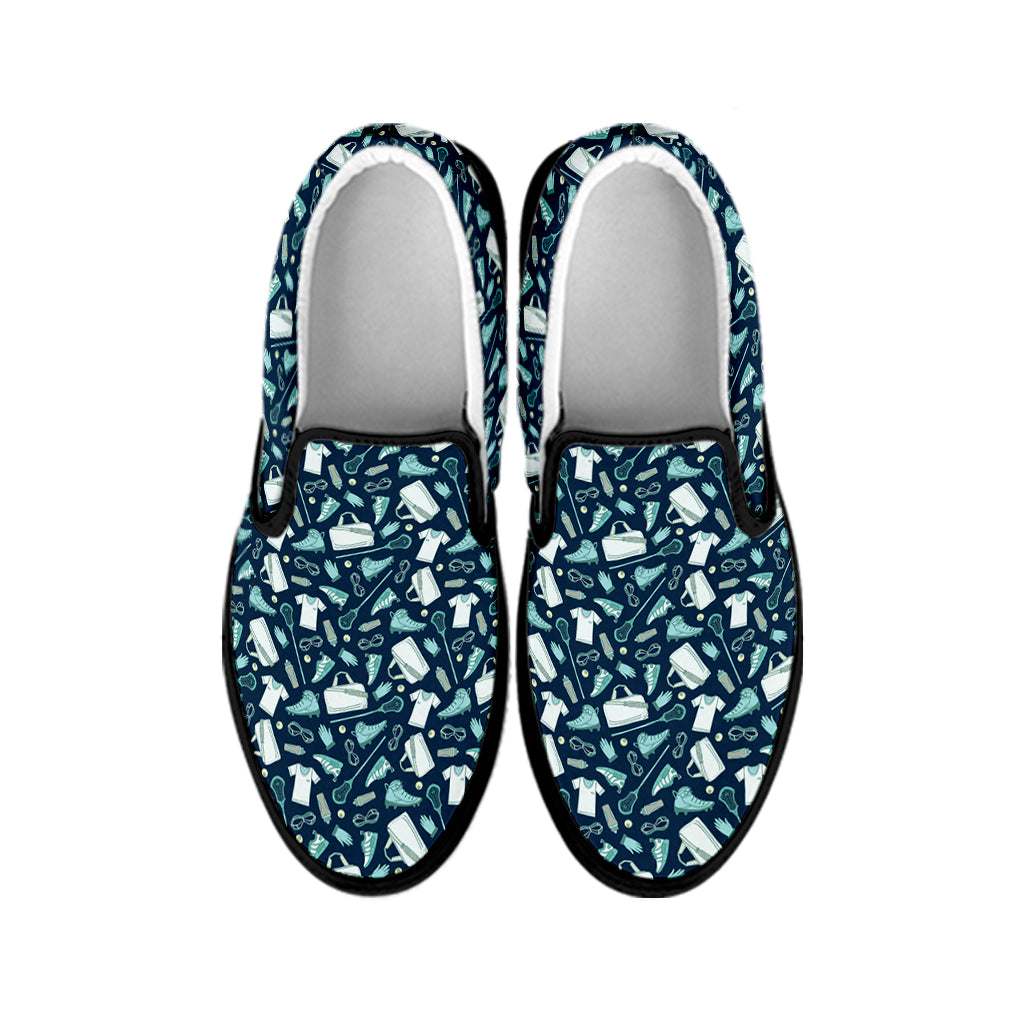 Lacrosse Equipment Pattern Print Black Slip On Shoes