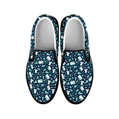 Lacrosse Equipment Pattern Print Black Slip On Shoes