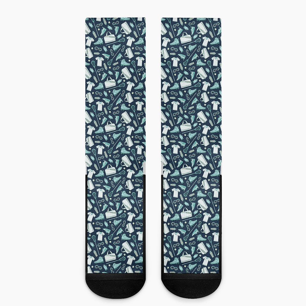 Lacrosse Equipment Pattern Print Crew Socks