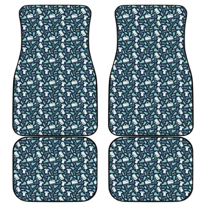 Lacrosse Equipment Pattern Print Front and Back Car Floor Mats
