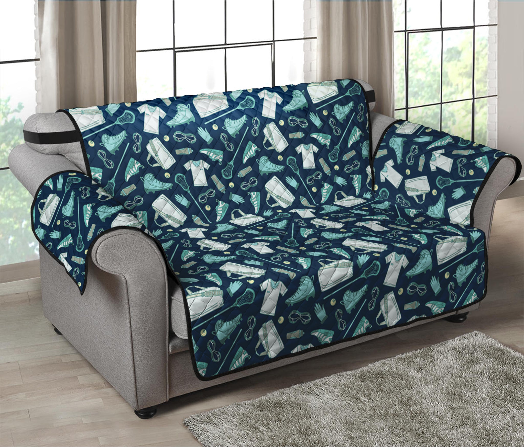 Lacrosse Equipment Pattern Print Loveseat Protector