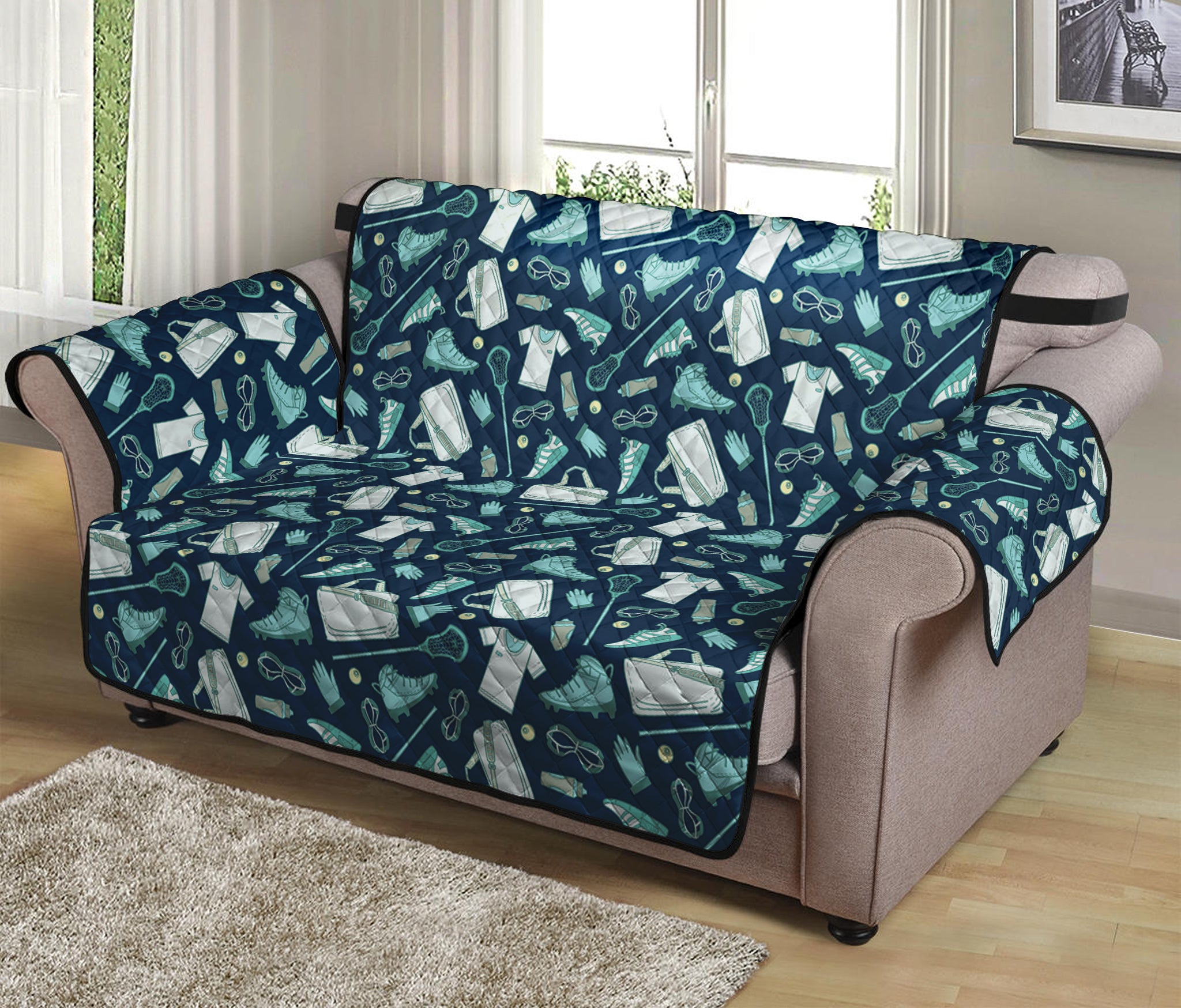 Lacrosse Equipment Pattern Print Loveseat Protector