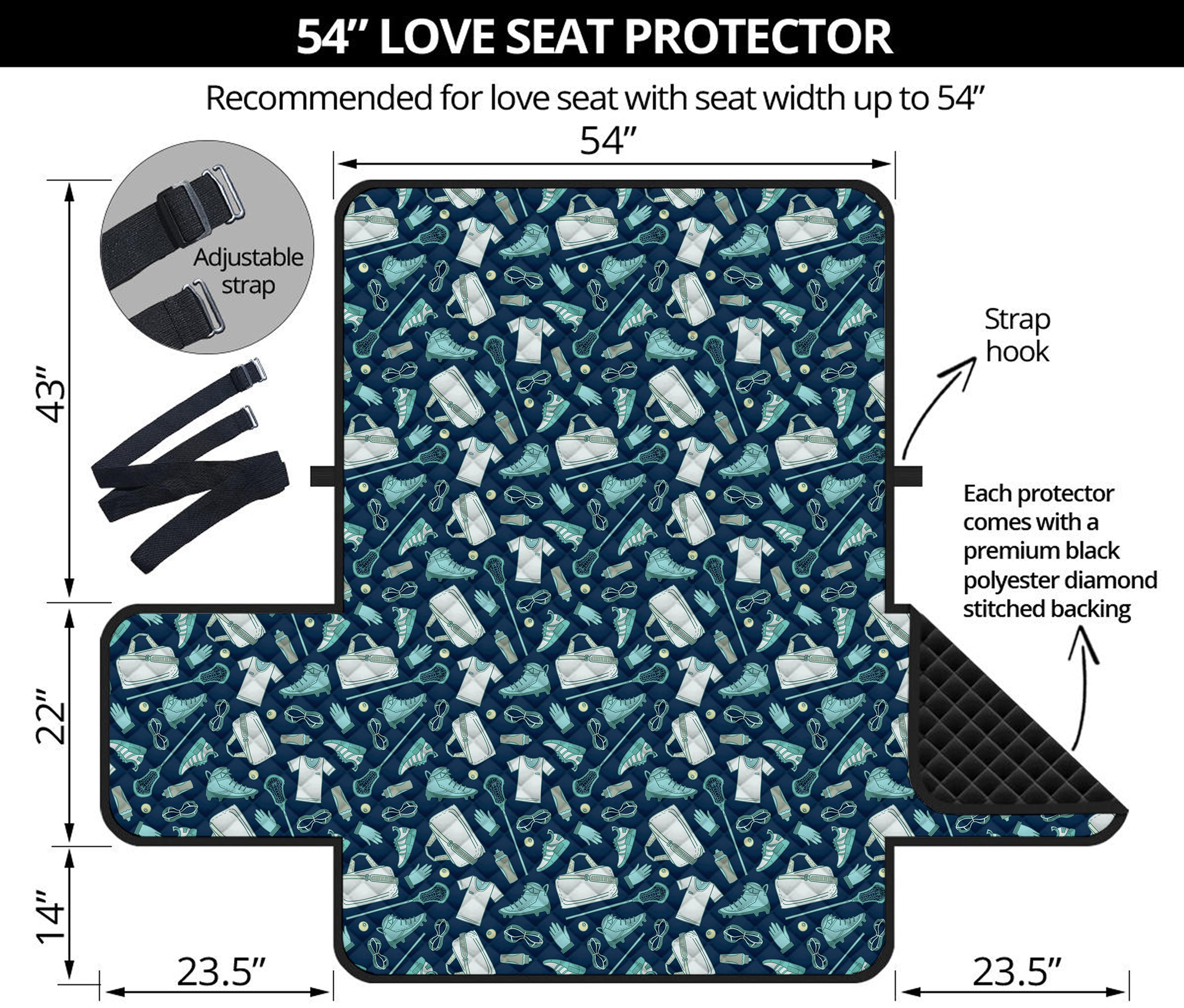 Lacrosse Equipment Pattern Print Loveseat Protector