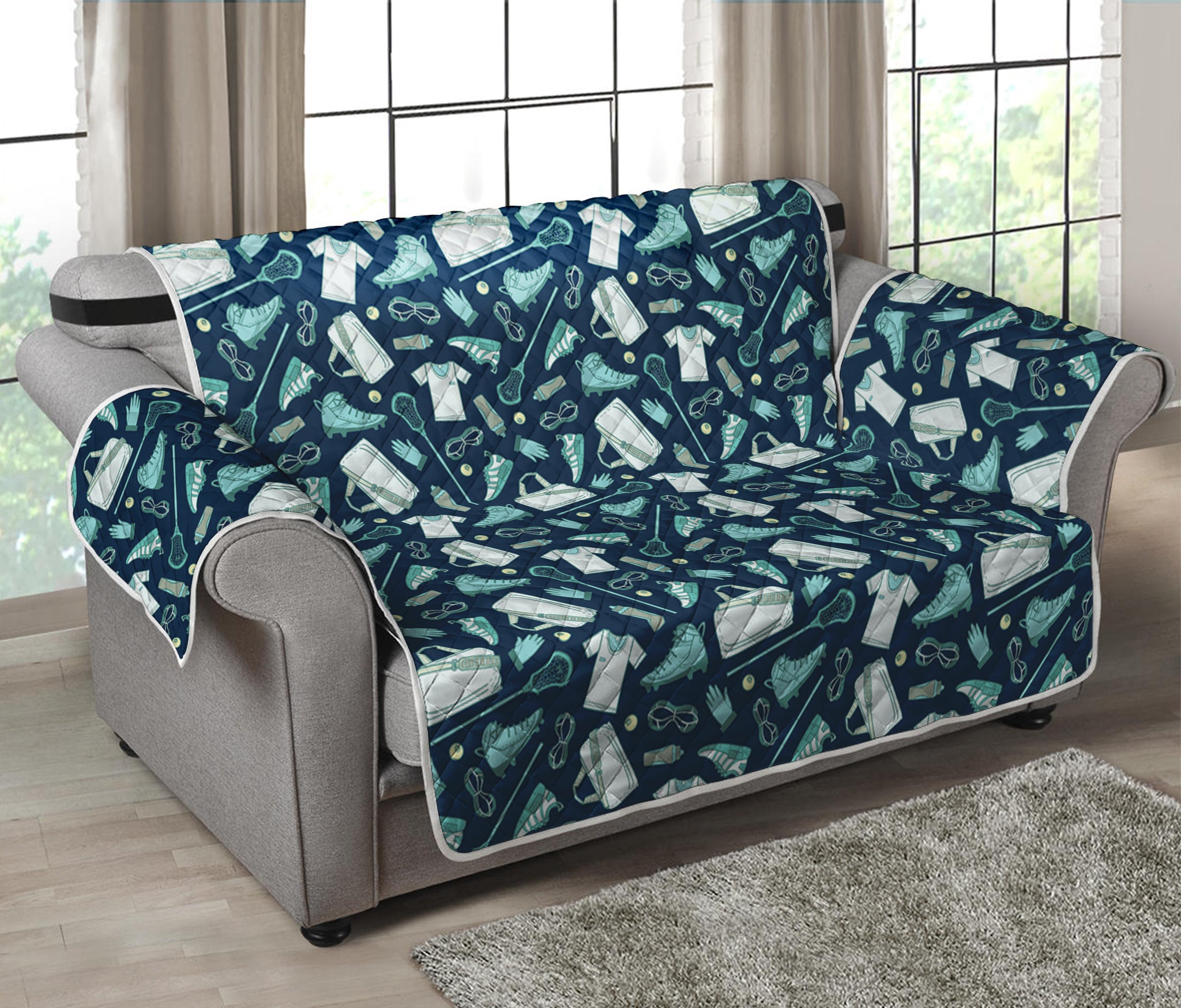 Lacrosse Equipment Pattern Print Loveseat Protector