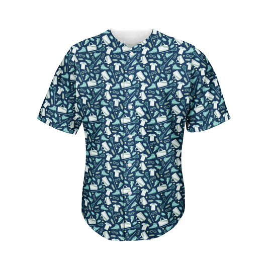 Lacrosse Equipment Pattern Print Men's Baseball Jersey