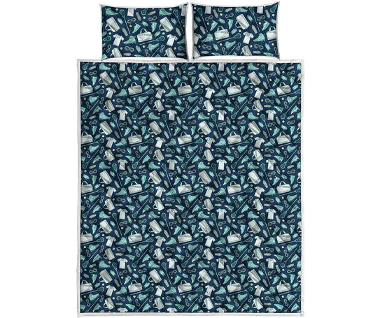 Lacrosse Equipment Pattern Print Quilt Bed Set
